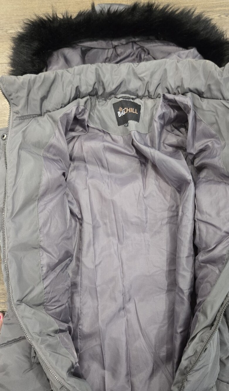 Big Chill | Gray Long Hooded Puffer Coat Size Large - Picture 9 of 13